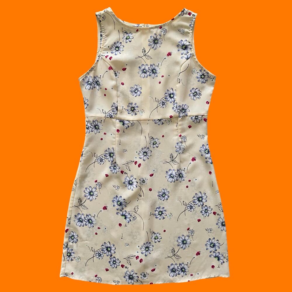 90's vintage yellow floral grunge coquette mini dress Size 5